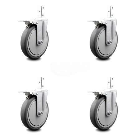 Service Caster 6 Inch Thermoplastic Rubber 7/8 Inch Square Stem Caster Set Total Lock Brake SCC SCC-SQTTL20S614-TPRB-78-4